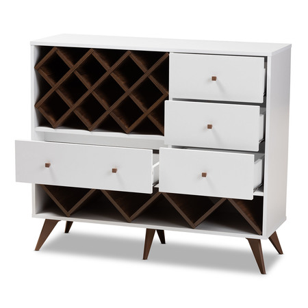 Baxton Studio Savino Mid-Century Modern White and Walnut Finished Wood Wine Cabinet 150-9234